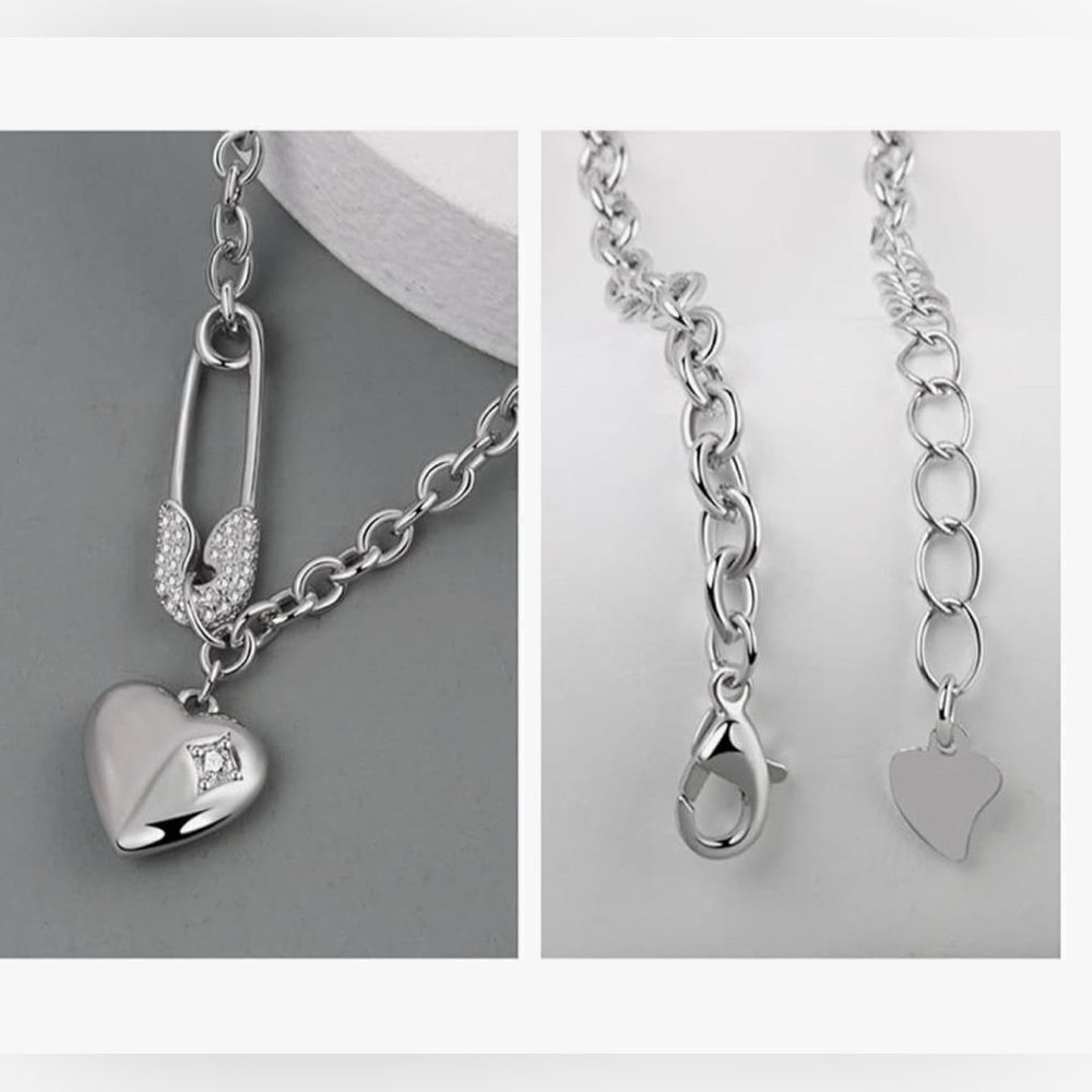 Heart Pin chain pendant necklace in silver